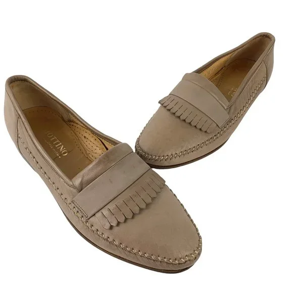 BOTTINO Taupe Italian Calf Leather Moc Toe‎ Kiltie Dress Loafers